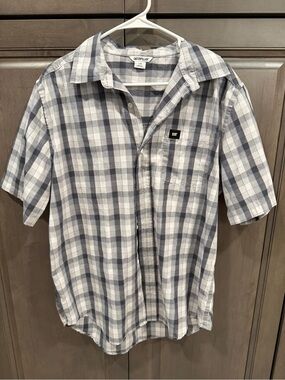 Caterpillar Men’s Short Sleeve Plaid Shirt - Gray & White